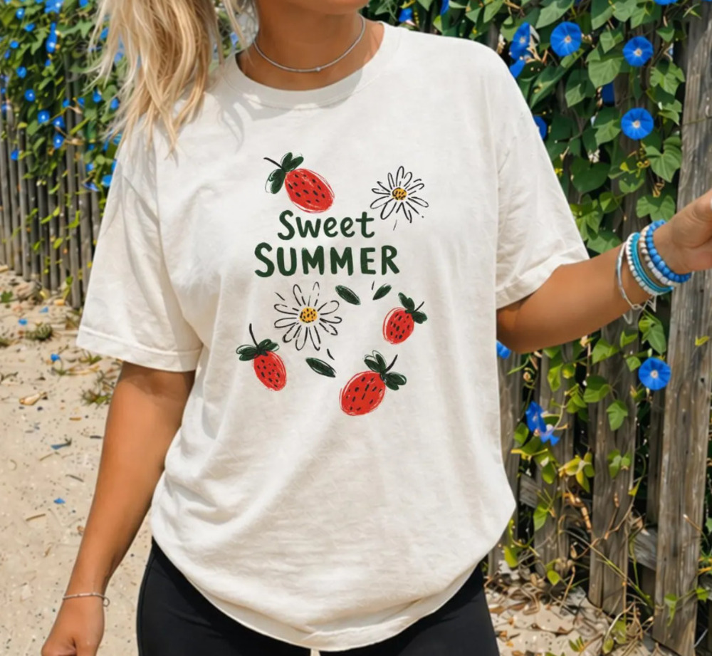 Sweet Summer Strawberry Shirt, Cute Coastal Summer Tee - Picture 1 of 4